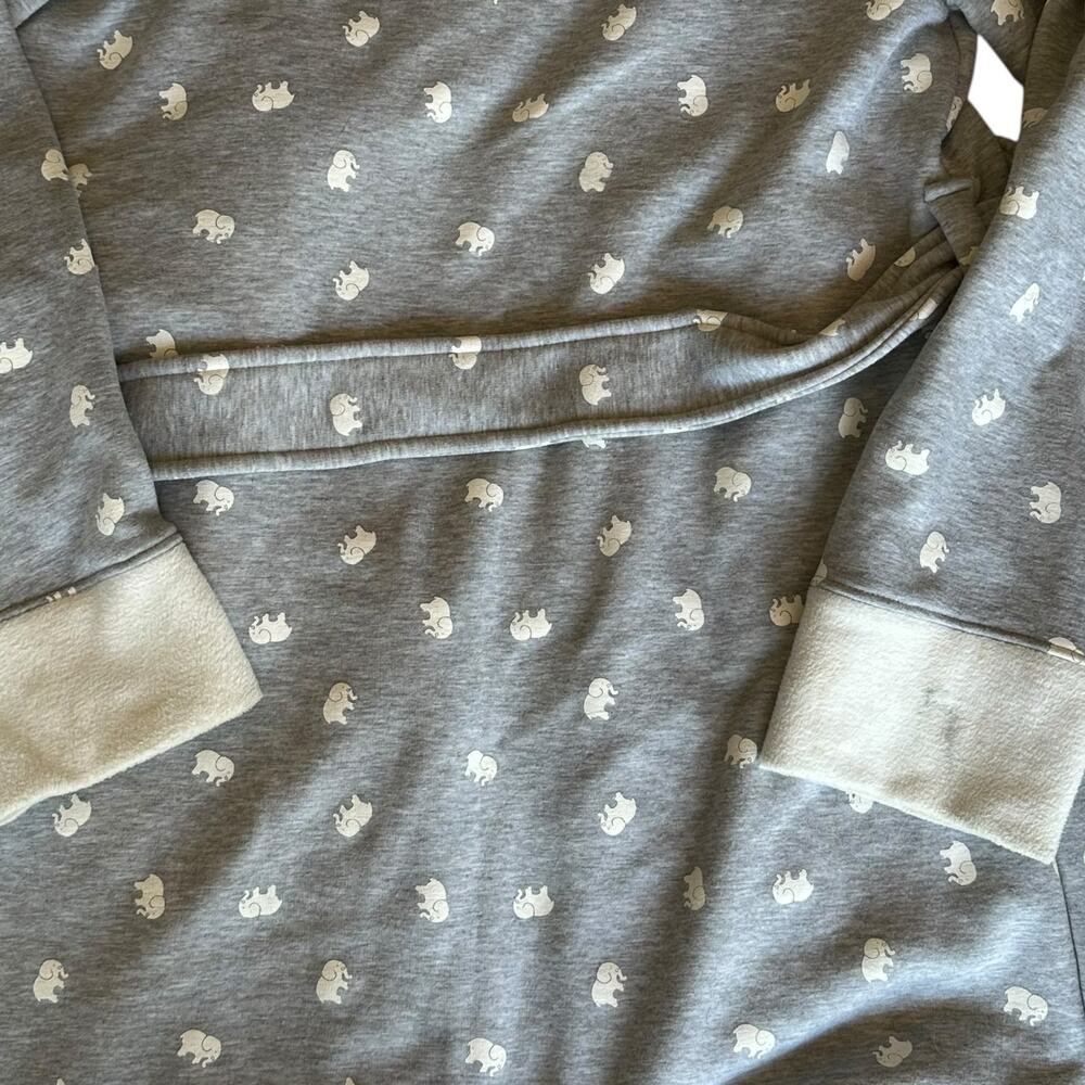 Womens Robe Size Medium Gray White Elephant Soft Cozy Pockets Hood Sleepwear Mom - Picture 5 of 7